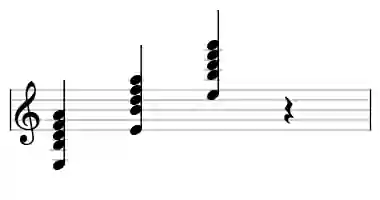 Sheet music of E 11b9 in three octaves